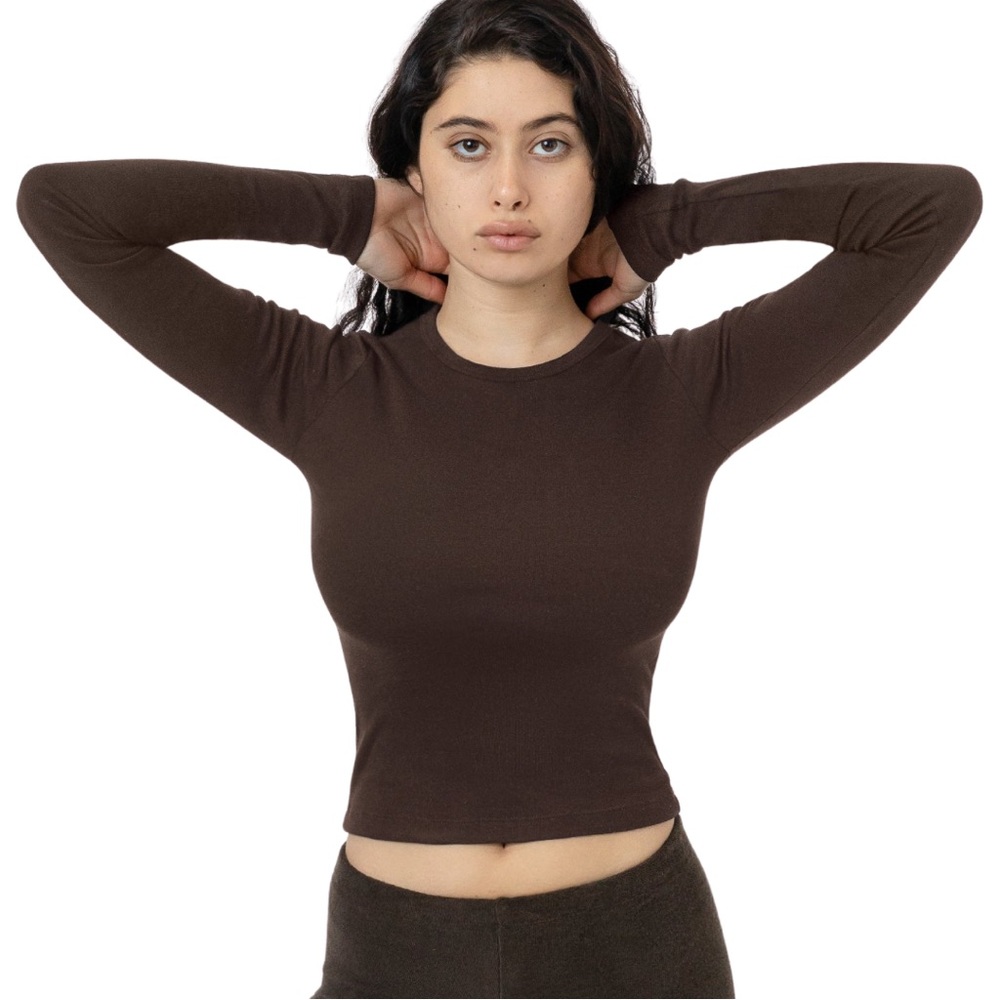 LA Apparel Baby Rib Long Sleeve Crewneck in Brown - Size M - NWOT